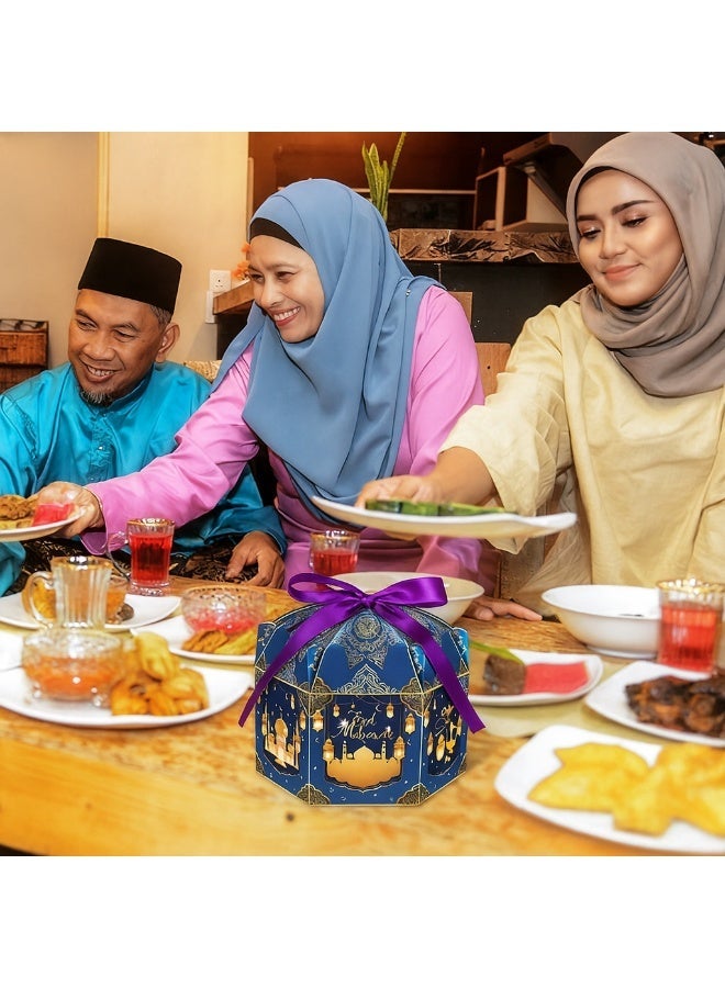 Bluejw 12 Pack Ramadan Eid Mubarak Treat Boxes Gold Lantern and Moon Design Hexagonal Paper Boxes with Ribbons Muslim Holiday Party Candy Containers for Eid - Image 5