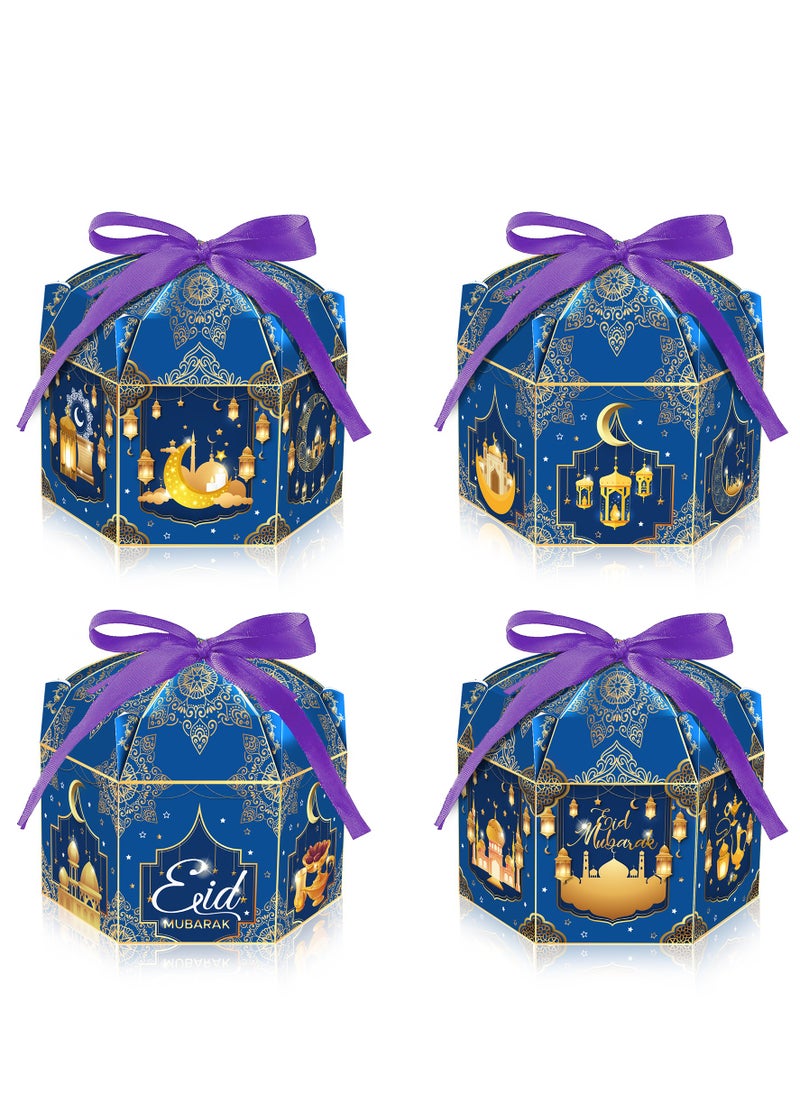 Bluejw 12-Pieces Gift Box With Purple Ribbon Candy Packaging Cardboard Box For Remadam Kreem Party Souvenir  - Image 1