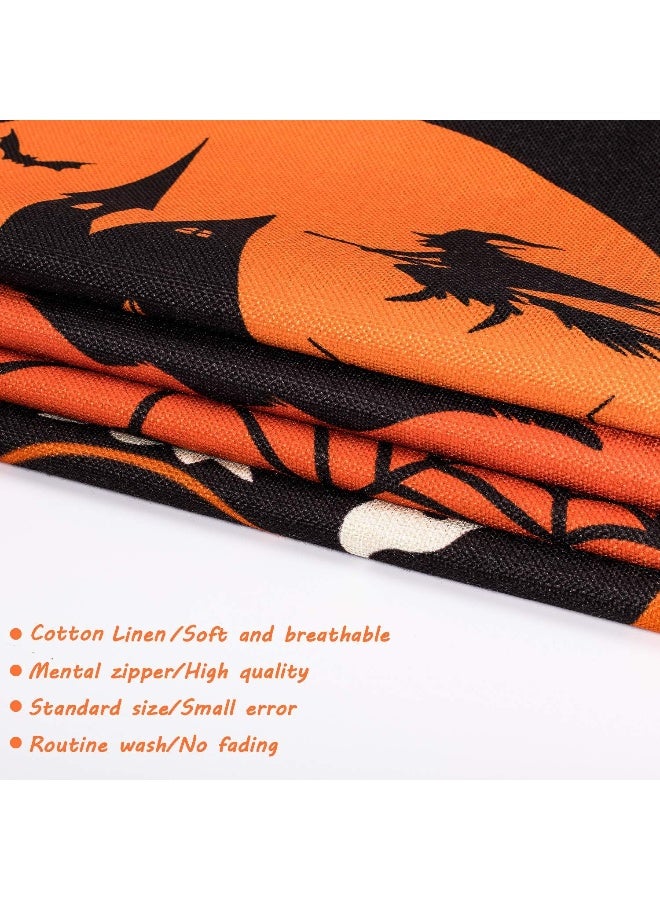 Whaline Whaline 4 Pieces Halloween Pillow Case  Orange and Black Pillow Cover  Happy Halloween Linen Sofa Bed Throw Cushion Cover Decoration (18"" x 18"")  - Image 3
