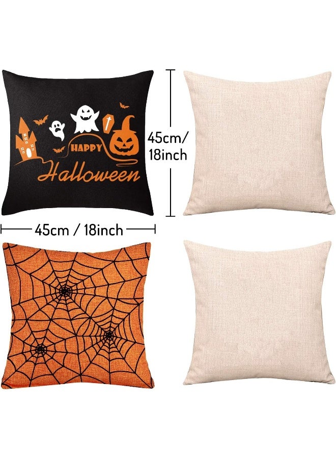 Whaline Whaline 4 Pieces Halloween Pillow Case  Orange and Black Pillow Cover  Happy Halloween Linen Sofa Bed Throw Cushion Cover Decoration (18"" x 18"")  - Image 2