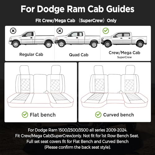 DrCarNow Super Cover® for Dodge Ram Seat Covers 2002-2023 2024 1500, 2010-2023 2024 2500/3500 Pickup Truck for Dodge Ram Leather Seats Covers Crew Mega Cab Waterproof Leather Car Seat Accessories(Front Only) - Image 5