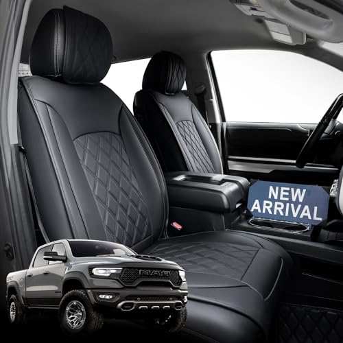 DrCarNow Super Cover® for Dodge Ram Seat Covers 2002-2023 2024 1500, 2010-2023 2024 2500/3500 Pickup Truck for Dodge Ram Leather Seats Covers Crew Mega Cab Waterproof Leather Car Seat Accessories(Front Only) - Image 1