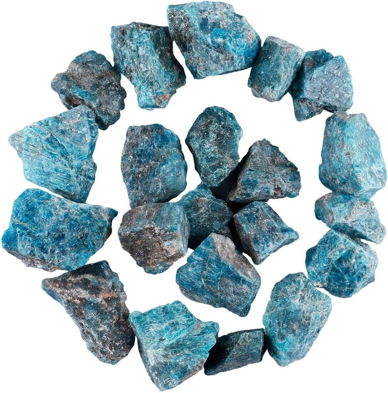SUNYIK Natural Raw Stones Rough Rock Crystals for Tumbling, Cabbing, Blue Apatite, 1pound(About 460 Grams)