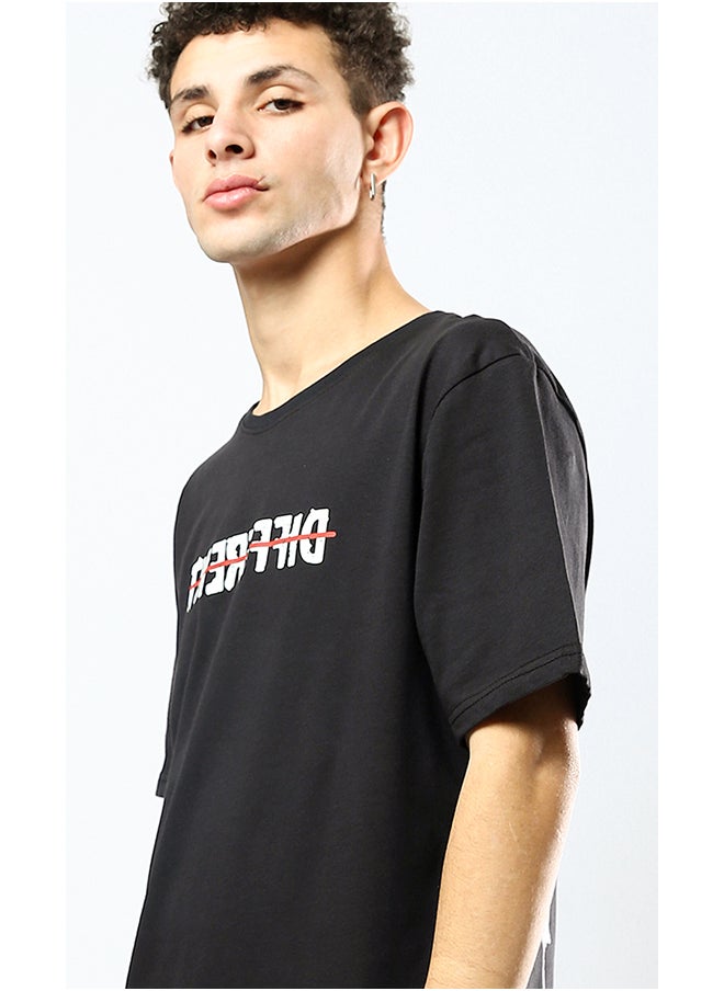 RAVIN - "Different" Front Print & Back Comfy Tee - Black - Image 1