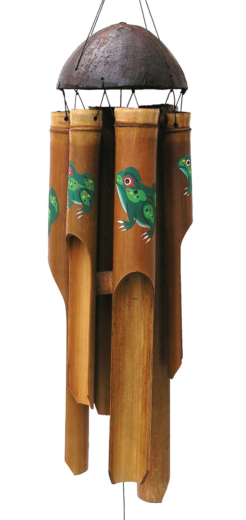 Cohasset Gifts Bamboo Wind Chime | #140 | Frog Simple Bamboo Wind Chime | Wood, Outdoor, Home Décor for Decks, Garden, Porch | Small | Hand Painted Green Frog | - Image 1