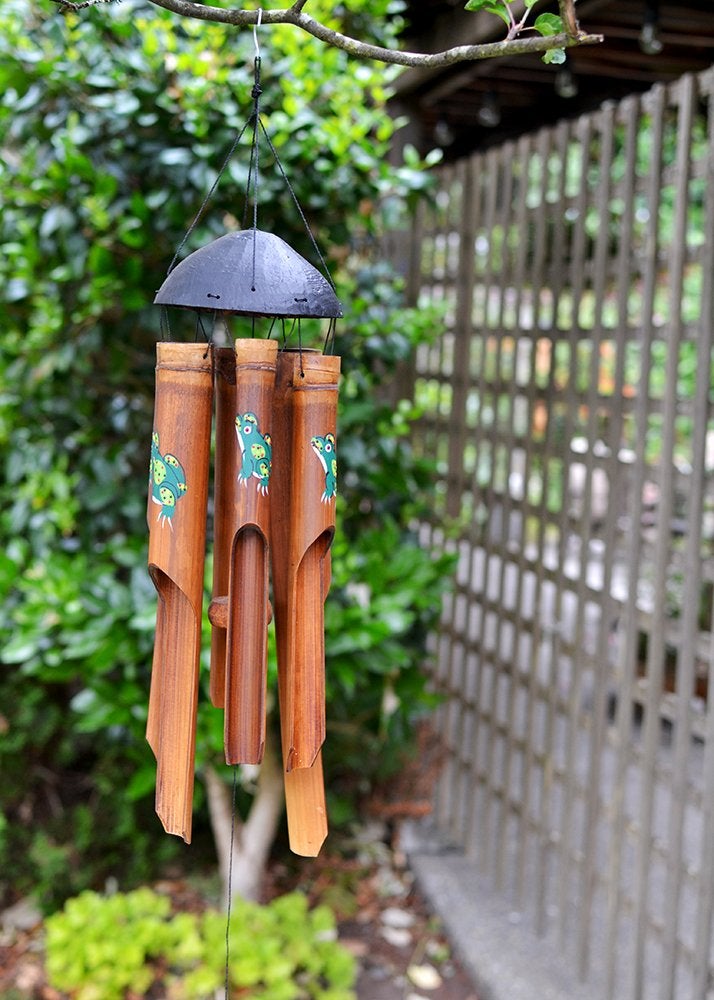Cohasset Gifts Bamboo Wind Chime | #140 | Frog Simple Bamboo Wind Chime | Wood, Outdoor, Home Décor for Decks, Garden, Porch | Small | Hand Painted Green Frog | - Image 2