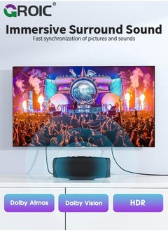 GROIC كابل HDMI 8K 4K بطول 3.3 أقدام، كابل مضفر عالي السرعة من HDMI إلى HDMI 2.1 يدعم 8K عند 60 هرتز، 4K عند 120 هرتز 144 هرتز 48 جيجابت في الثانية متوافق مع أجهزة التلفزيون/PS5/HDTV/Blu-ray  - Image 4