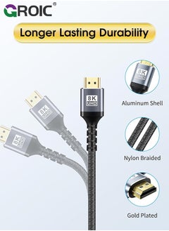 GROIC كابل HDMI 8K 4K بطول 3.3 أقدام، كابل مضفر عالي السرعة من HDMI إلى HDMI 2.1 يدعم 8K عند 60 هرتز، 4K عند 120 هرتز 144 هرتز 48 جيجابت في الثانية متوافق مع أجهزة التلفزيون/PS5/HDTV/Blu-ray  - Image 5