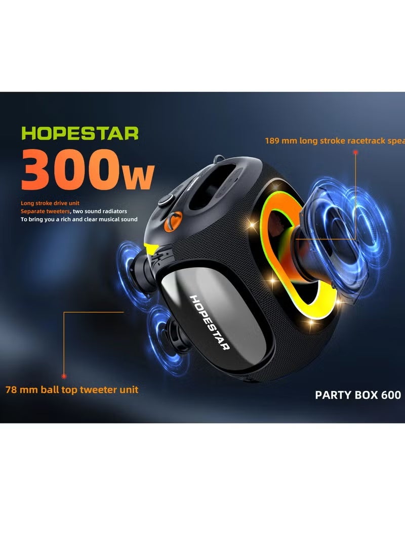 Hopestar Party Box 600 | 300W Max Portable Bluetooth Speaker | 2 Wireless Mics | IPX5 Waterproof | Deep Bass Subwoofer | RGB Lights | TWS | DSP | 30,000mAh Battery | Karaoke Boombox - Image 2