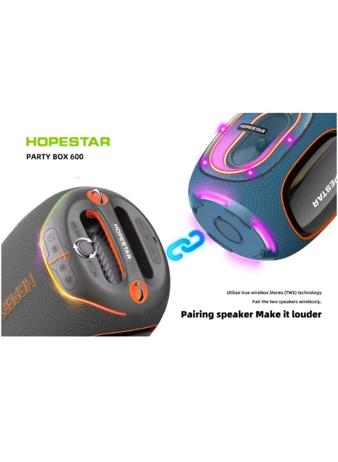 Hopestar Party Box 600 | 300W Max Portable Bluetooth Speaker | 2 Wireless Mics | IPX5 Waterproof | Deep Bass Subwoofer | RGB Lights | TWS | DSP | 30,000mAh Battery | Karaoke Boombox - Image 5