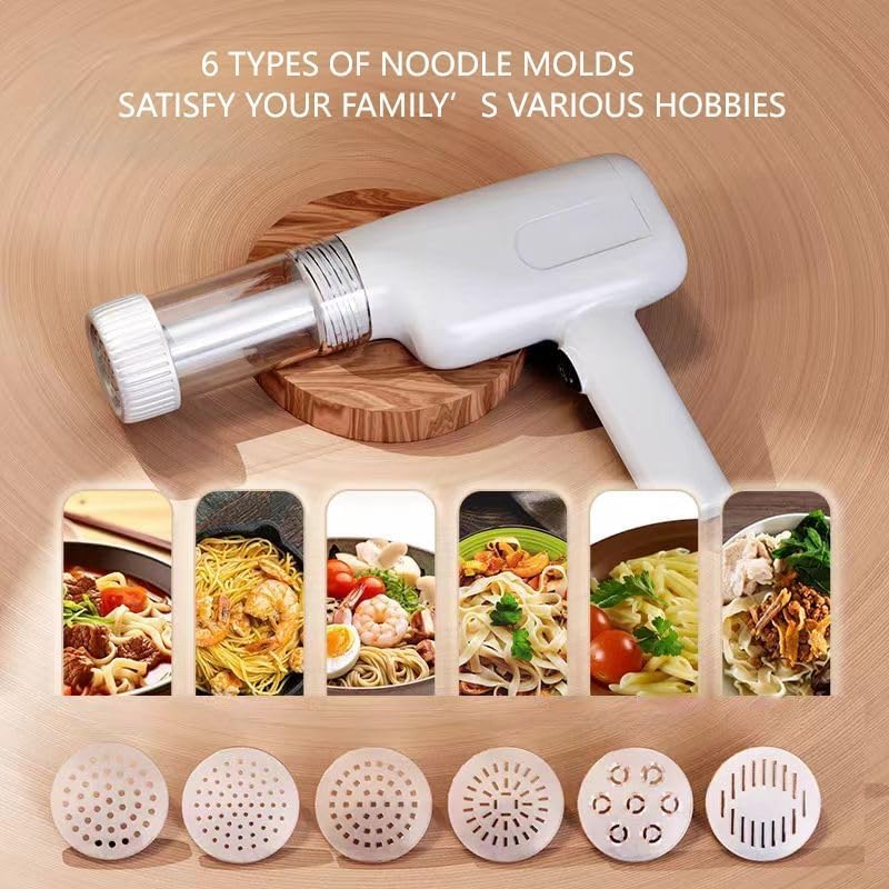 Olpad Olpad Electric Pasta Maker Machine 6 in 1 1500mAh TypeC Cordless Portable Noodle Maker Detachable Handheld Automatic Pasta Maker Spaghetti Ramen White Electric Pasta Maker Machine  - Image 3