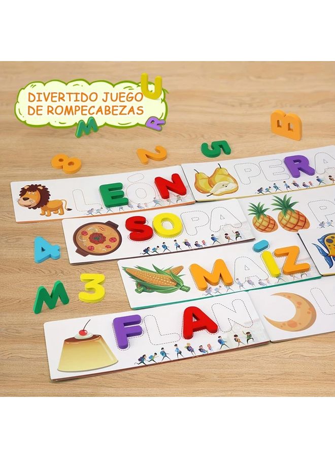 لعبة الإملاء الإسبانية 32 قطعة بطاقات تعليمية خشبية للأحرف الأبجدية لعبة تعليمية للأطفال 3 سنوات - Image 4