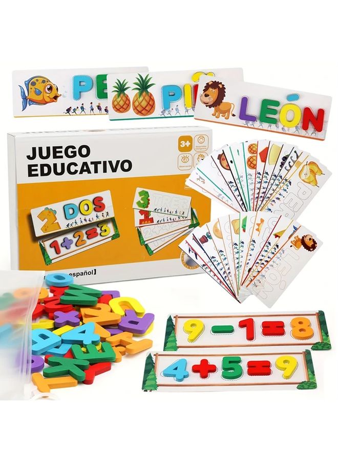 لعبة الإملاء الإسبانية 32 قطعة بطاقات تعليمية خشبية للأحرف الأبجدية لعبة تعليمية للأطفال 3 سنوات - Image 1