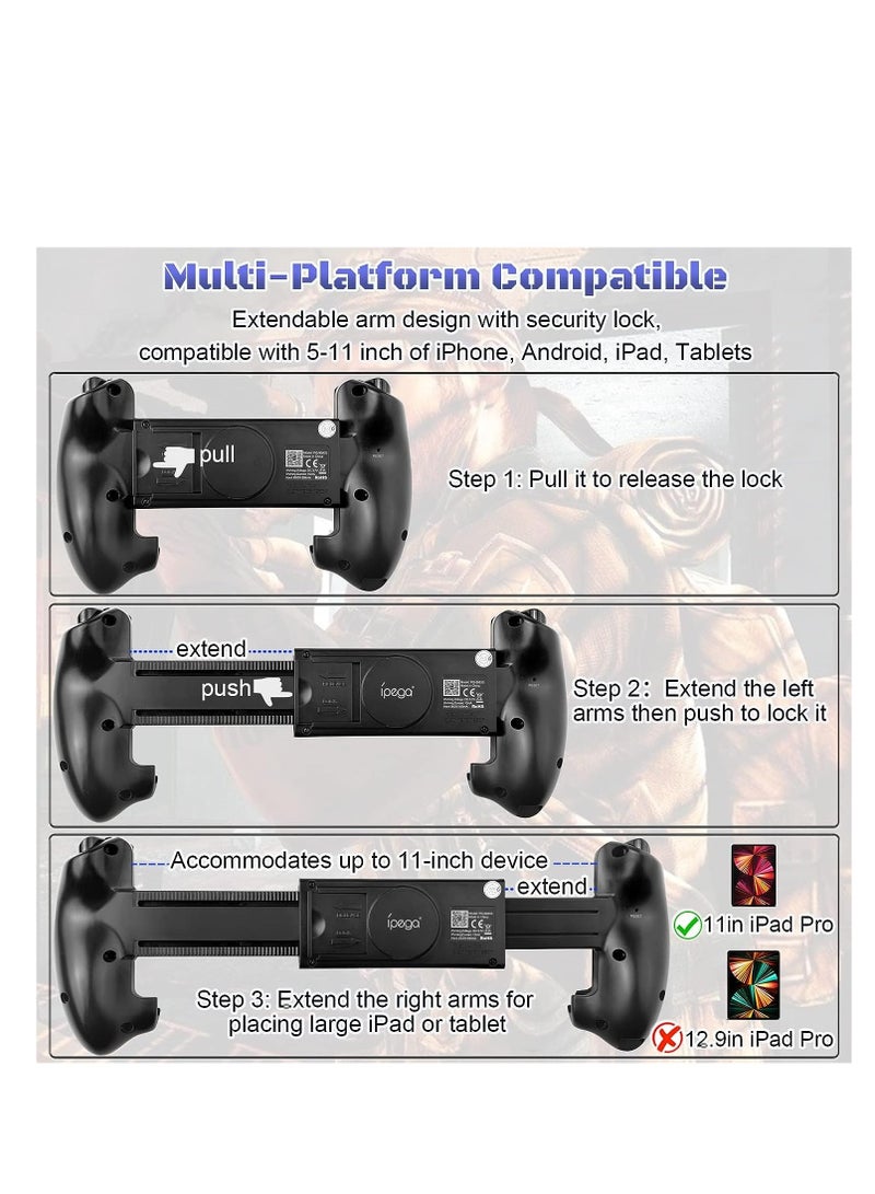 Barakah Gaming Controller for iPad/iPad Mini/iPad Air, iPhone 14/13/12/11, iOS, Tablet Android Gamepad Samsung Galaxy Tab, Huawei MatePad, Yoga Tab[Within 5-11 inch] PC Game Joystick COD, Steam, Black - Image 4