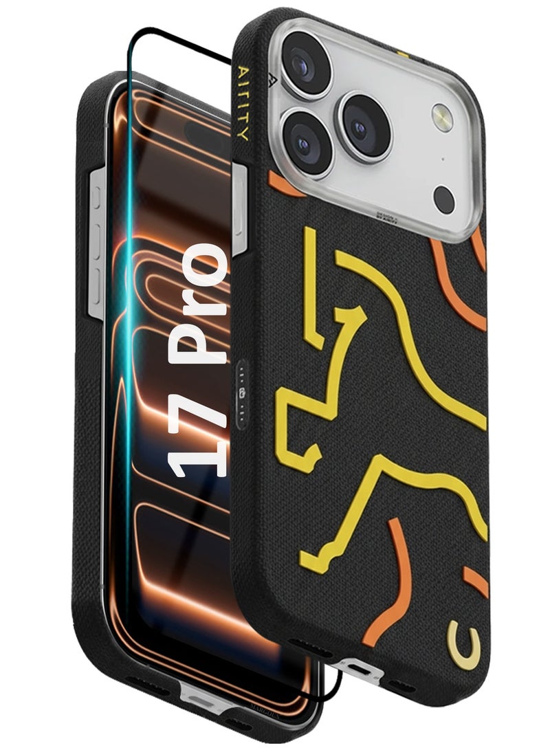 AIRITY Horse Style Bamboo Fiber Protective Case for iPhone 17 Pro – Ultra Durable, Lightweight & Premium Design with Screen Protector Black Yellow - Image 1