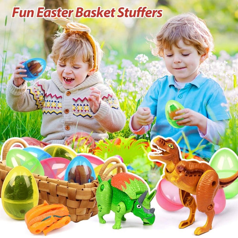 OCATO Easter Eggs Filled with Dinosaur Toys Jumbo Deformation Dinosaur Eggs Easters Egg Fillers Plastic Surprise Egg Easters Basket Stuffers Easter Party Favors for Kids Boys Girls Toddlers 6 Pack - Image 4