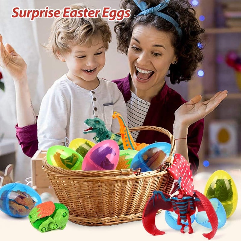 OCATO Easter Eggs Filled with Dinosaur Toys Jumbo Deformation Dinosaur Eggs Easters Egg Fillers Plastic Surprise Egg Easters Basket Stuffers Easter Party Favors for Kids Boys Girls Toddlers 6 Pack - Image 3