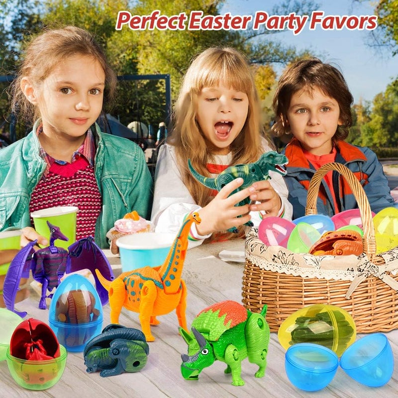 OCATO Easter Eggs Filled with Dinosaur Toys Jumbo Deformation Dinosaur Eggs Easters Egg Fillers Plastic Surprise Egg Easters Basket Stuffers Easter Party Favors for Kids Boys Girls Toddlers 6 Pack - Image 5