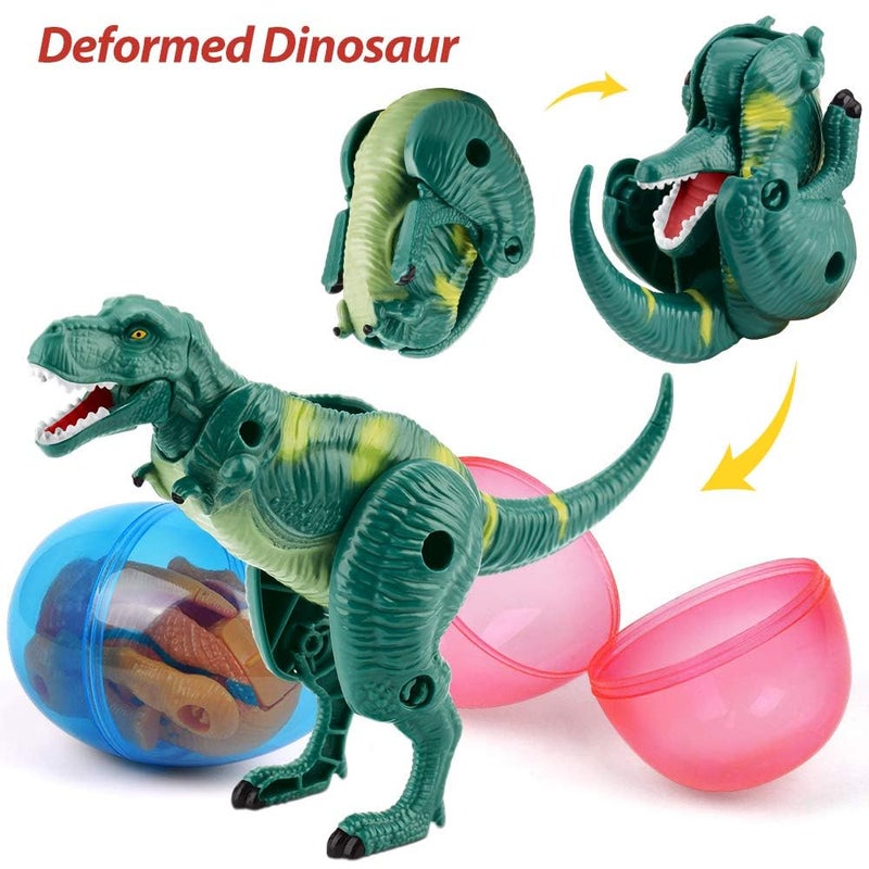 OCATO Easter Eggs Filled with Dinosaur Toys Jumbo Deformation Dinosaur Eggs Easters Egg Fillers Plastic Surprise Egg Easters Basket Stuffers Easter Party Favors for Kids Boys Girls Toddlers 6 Pack - Image 2