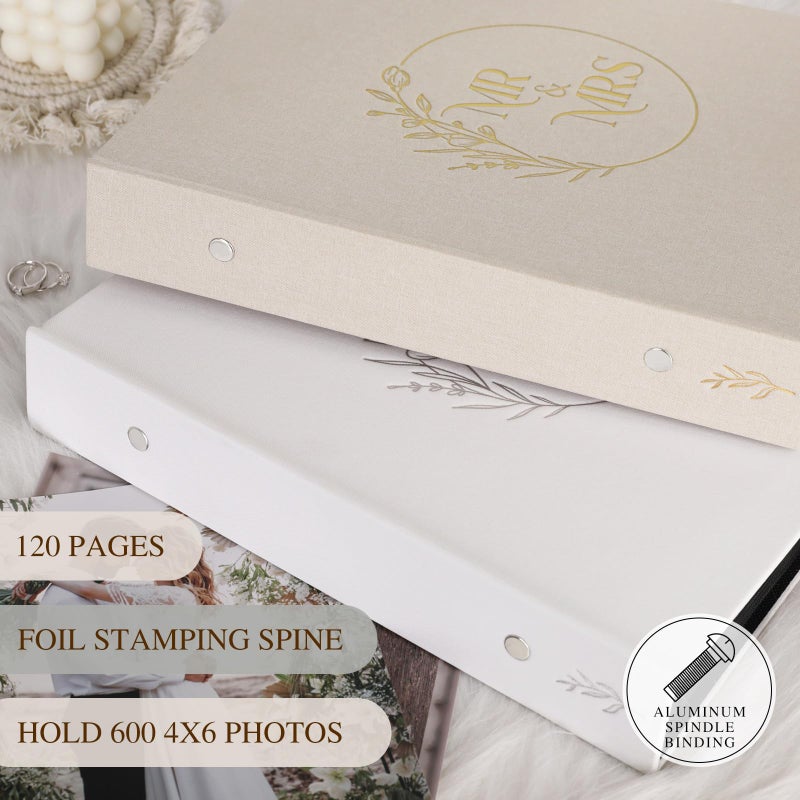 Lanpn Wedding Photo Album 4x6 600 Pockets, Large Capacity Newlywed Marriage Albums Linen Hardcover Slip in Holds 600 horizontal Vertical Photos (Beige) - Image 5