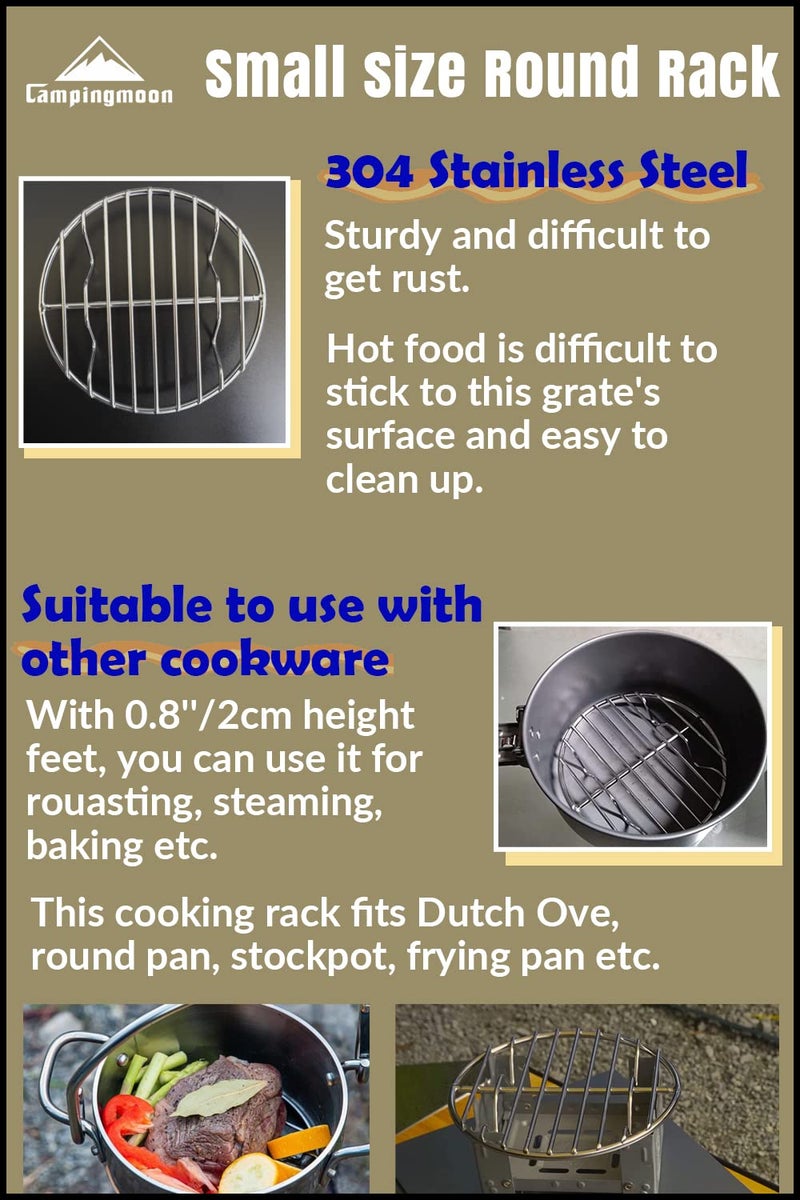 camping moon CAMPINGMOON Ï†4.9-inch Round Stainless Steel Cooking Grid Grill Fits for Backpacking Pocket Stove W13 - Image 3