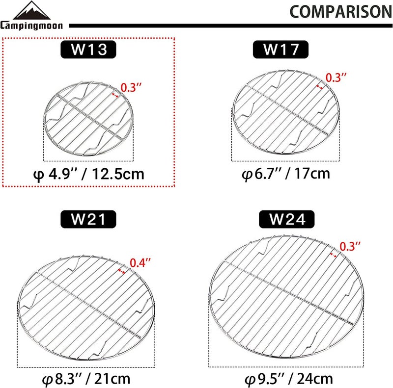 camping moon CAMPINGMOON Ï†4.9-inch Round Stainless Steel Cooking Grid Grill Fits for Backpacking Pocket Stove W13 - Image 4