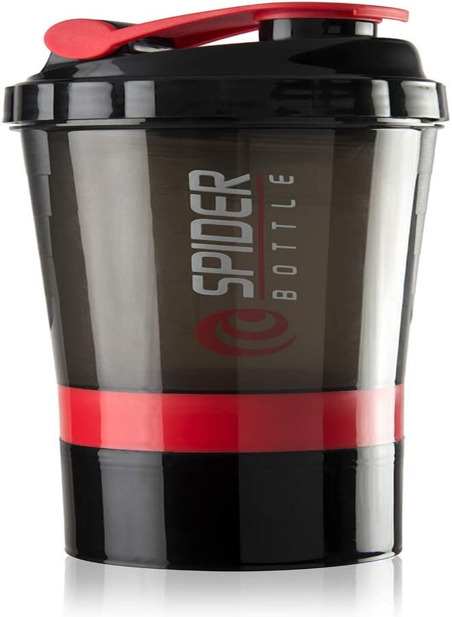 Spaceshoop Rocketkart Spider Shaker Bottle 500ml with Storage Compartment | Ideal for Whey Protein Mix, BCAA, Pre workout Drinks, Cycling, Gym, Sports, Fitness, Water bottle | BPA Free Material (Red)