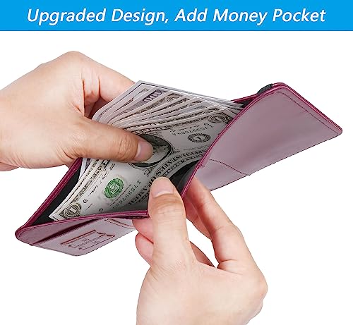 PASCACOO Airtag Passport Holder Cover Wallet Travel Essentials RFID Blocking Leather Card Case International Must Haves Travel Accessories for Women Men(119#Purple) - Image 4