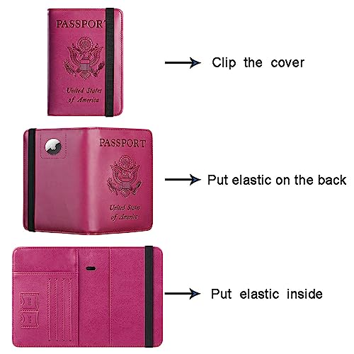 PASCACOO Airtag Passport Holder Cover Wallet Travel Essentials RFID Blocking Leather Card Case International Must Haves Travel Accessories for Women Men(119#Purple) - Image 5