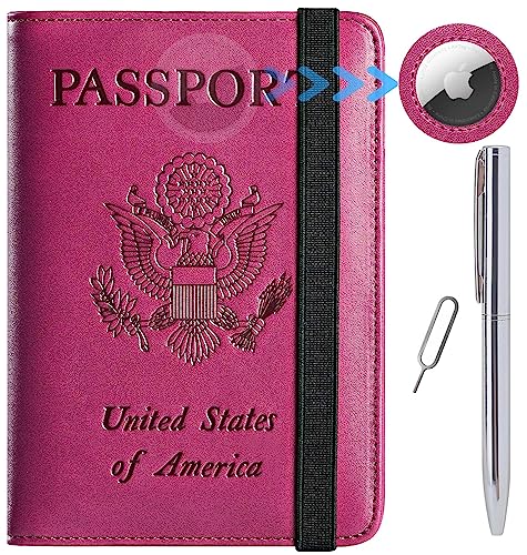 PASCACOO Airtag Passport Holder Cover Wallet Travel Essentials RFID Blocking Leather Card Case International Must Haves Travel Accessories for Women Men(119#Purple) - Image 1