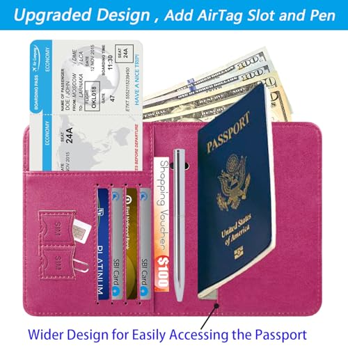 PASCACOO Airtag Passport Holder Cover Wallet Travel Essentials RFID Blocking Leather Card Case International Must Haves Travel Accessories for Women Men(119#Purple) - Image 3