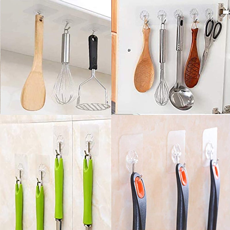 TECHBLAZE Self Adhesive Plastic Wall Hooks Heavy Duty Transparent Sticky Hanger with Stainless Hook for Hanging 10 Kg Max Waterproof Reusable Wall Hanger for Towel Bath Ceiling Hooks (Pack of 4) - Image 4