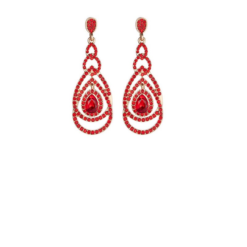 YINLI Dangle Earrings for Women Red Crystal Chandelier Drop Earring Fashion Strand Jewelry - Image 4
