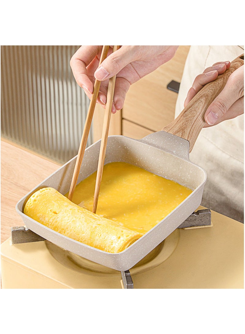 Omelette Pan Nonstick, Tamagoyaki Pan Egg Roll Pan, with Lid and Oil Brush - Omelette Pan - Tamago Pan - Omelet Pan - Small Egg Pan - Square Pan,White  - Image 1