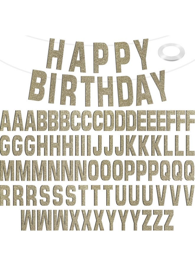 TaoBary 78 Pcs Make Your Own Banner Kits Large Size 6 Inch DIY Glitter Letter Pack Reuse Letters Banner Kit with White Ribbon for Birthday Wedding Shower Party Favor Wedding Wall Decor (Champaign Gold) - Image 1