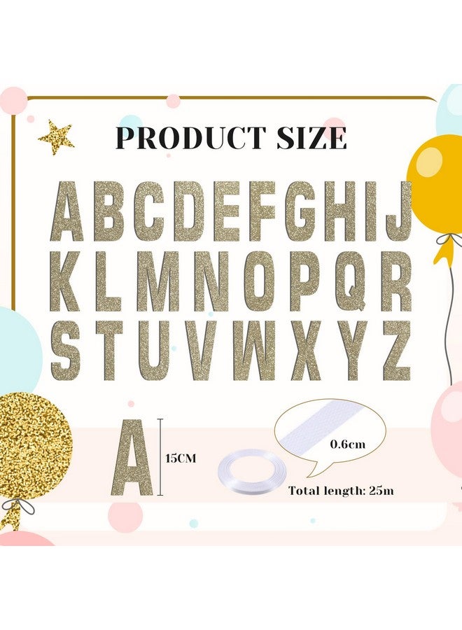 TaoBary 78 Pcs Make Your Own Banner Kits Large Size 6 Inch DIY Glitter Letter Pack Reuse Letters Banner Kit with White Ribbon for Birthday Wedding Shower Party Favor Wedding Wall Decor (Champaign Gold) - Image 2