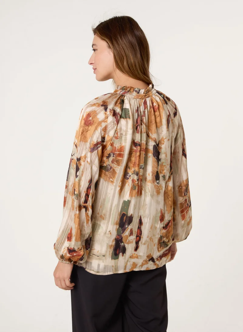 Blue Vanilla Printed Tie Neck Blouse