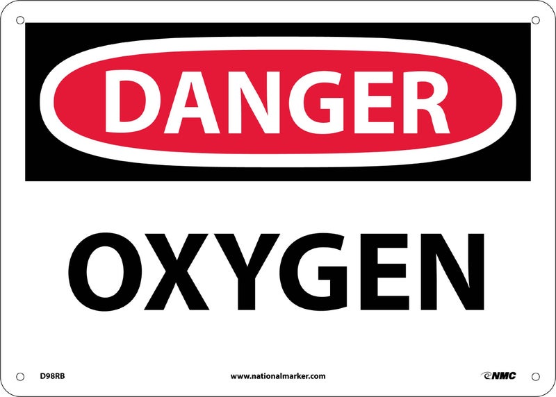 NMC D98RB OSHA Sign DANGER OXYGEN 14 Width x 10 Height Rigid Plastic BlackRed On White