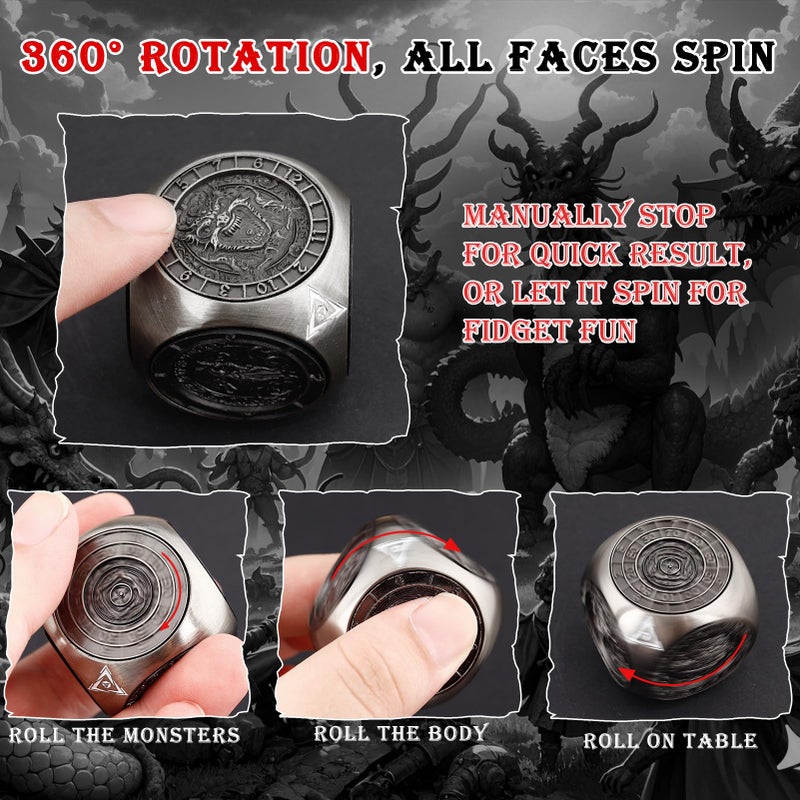 Haxtec Spinner Dice 7-in-1 Metal DND Dice Set Unique Dice Spinner Goblins Metal D&D Die for Dungeons and Dragons DND Gifts - Image 3