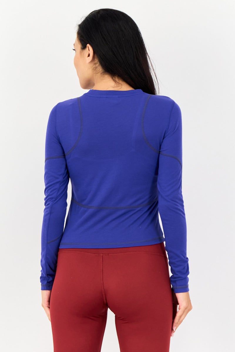 PUMA تي شيرت رياضي نسائي بأكمام طويلة مناسب في الهواء الطلق، أزرق - Image 3