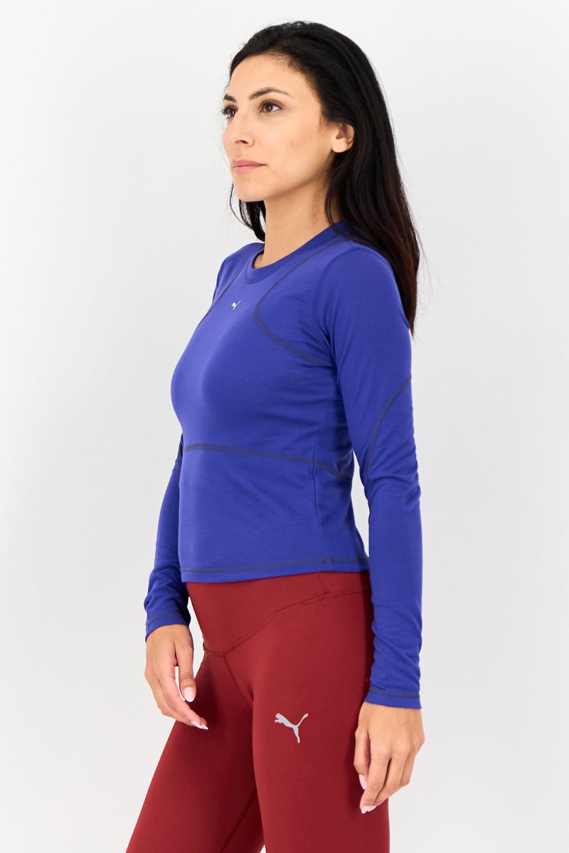 PUMA تي شيرت رياضي نسائي بأكمام طويلة مناسب في الهواء الطلق، أزرق - Image 2