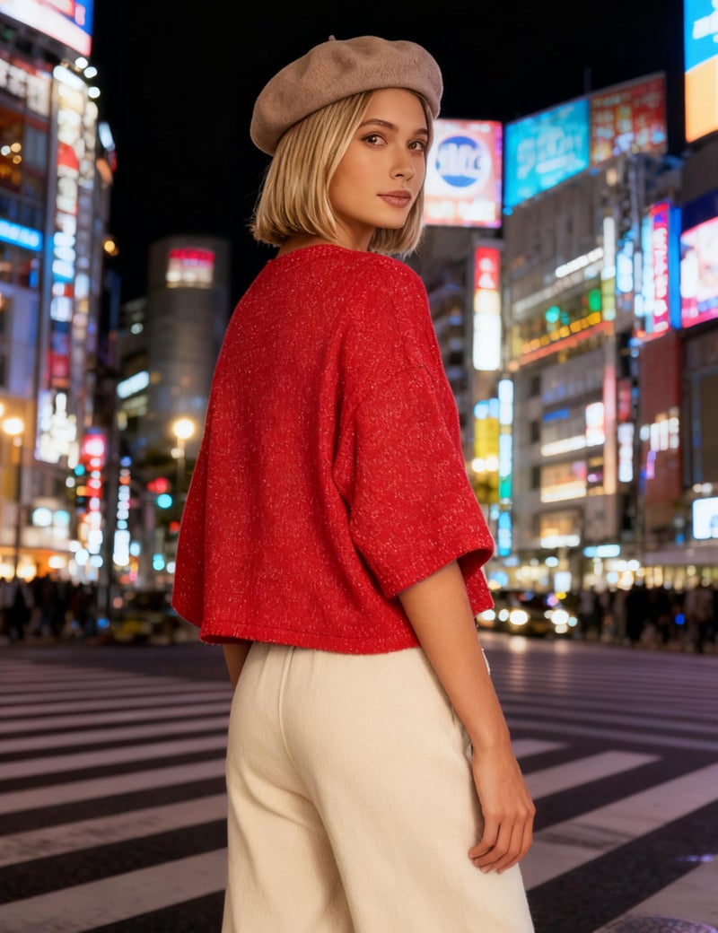 Springrain Cardigan Sweaters for Women Lightweight Knit Cropped Cardigan Button Up Solid Knitwear(Red-XS) - Image 3