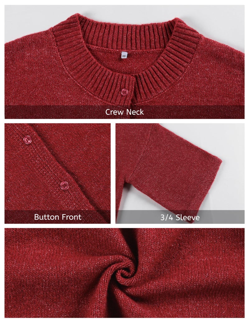 Springrain Cardigan Sweaters for Women Lightweight Knit Cropped Cardigan Button Up Solid Knitwear(Red-XS) - Image 4