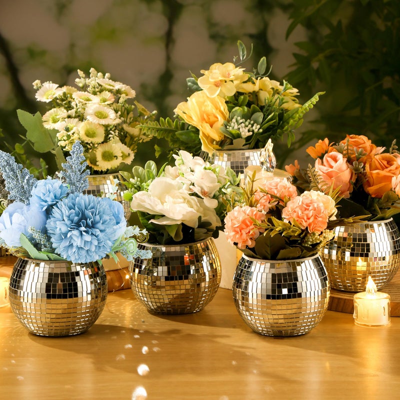 RGBDOT 6 Pcs Disco Ball Vase Disco Ball Planter for Centerpieces Disco Ball Decor Flower Vase with Silver Mirror Glass for Wedding, Birthday, Party (4" X 4.7") - Image 4