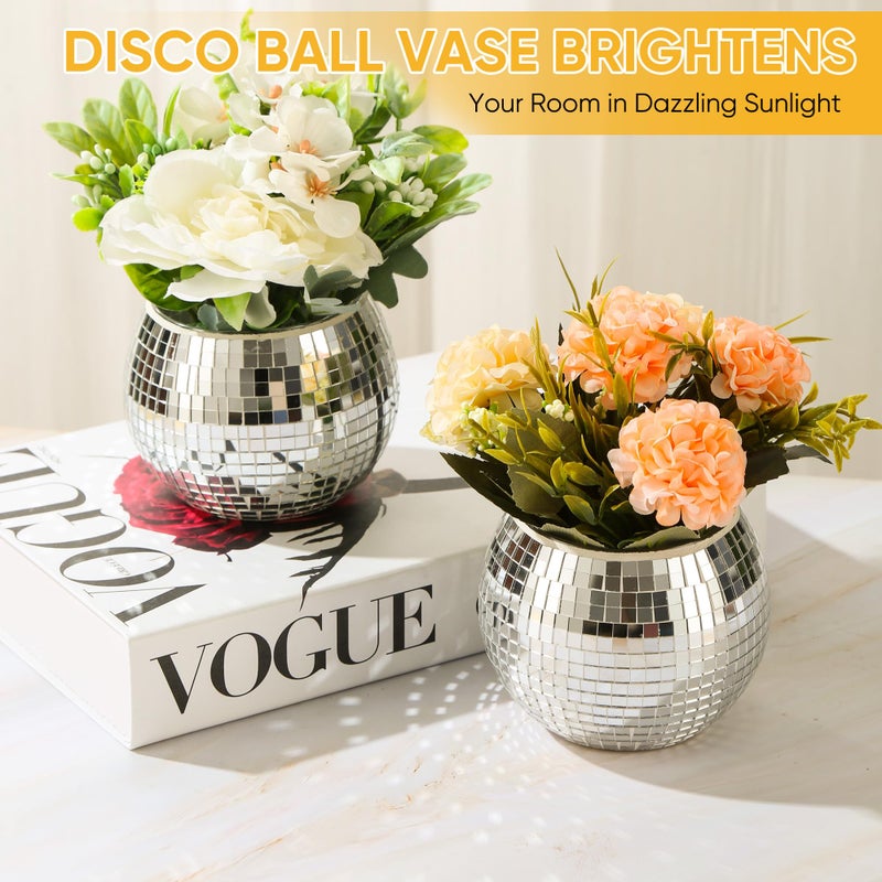 RGBDOT 6 Pcs Disco Ball Vase Disco Ball Planter for Centerpieces Disco Ball Decor Flower Vase with Silver Mirror Glass for Wedding, Birthday, Party (4" X 4.7") - Image 2