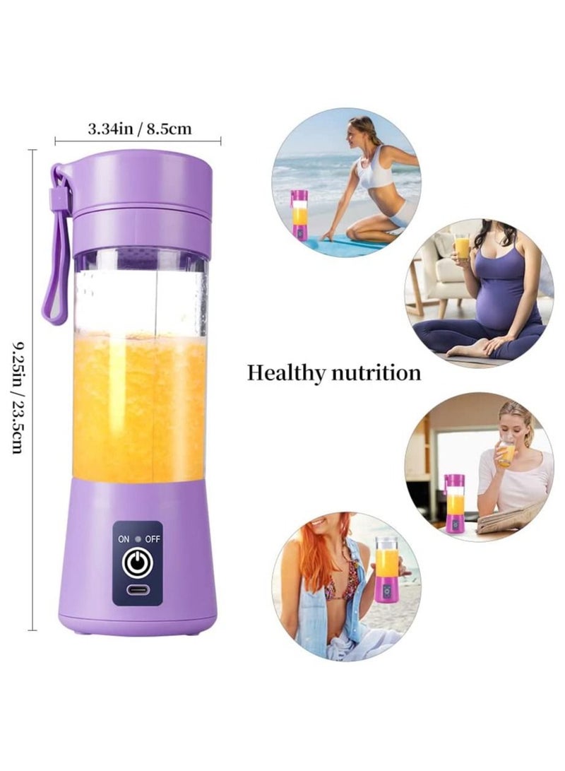 كوب خلاط محمول، خلاط عصير كهربائي USB، صغير للشيك والسموذي، عصير، 380 مل، ستة شفرات للخلط الرائع، بنفسجي فاتح - Image 3