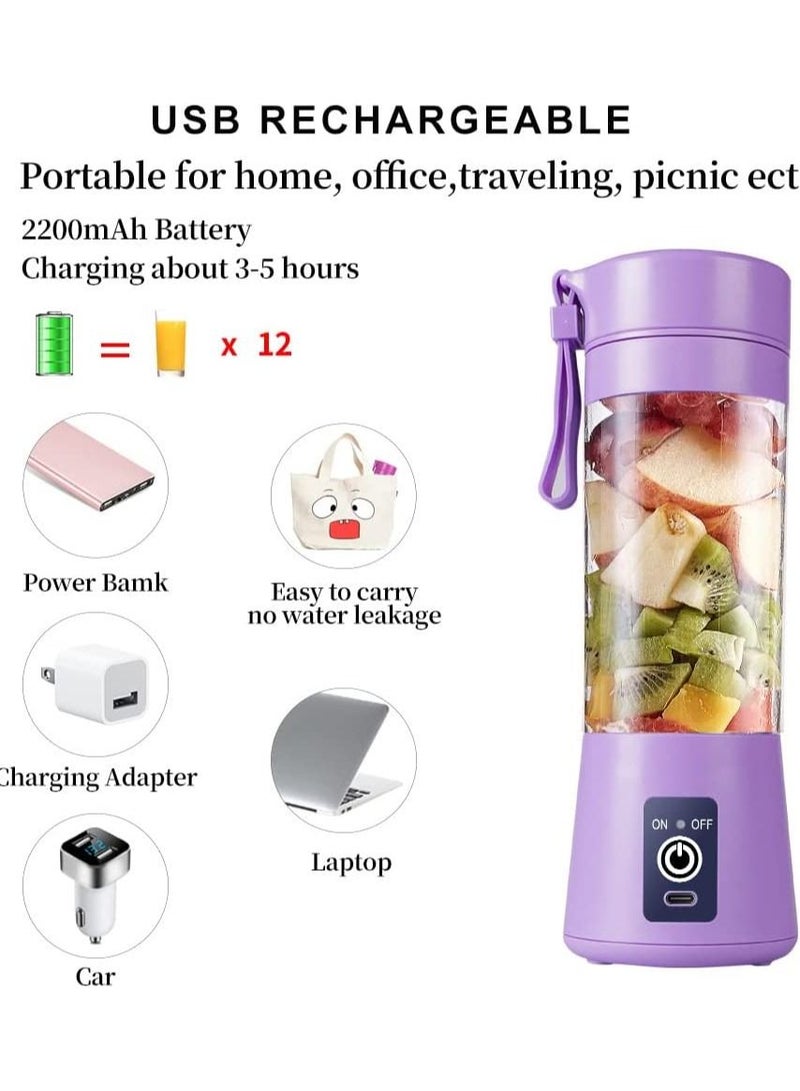 كوب خلاط محمول، خلاط عصير كهربائي USB، صغير للشيك والسموذي، عصير، 380 مل، ستة شفرات للخلط الرائع، بنفسجي فاتح - Image 5