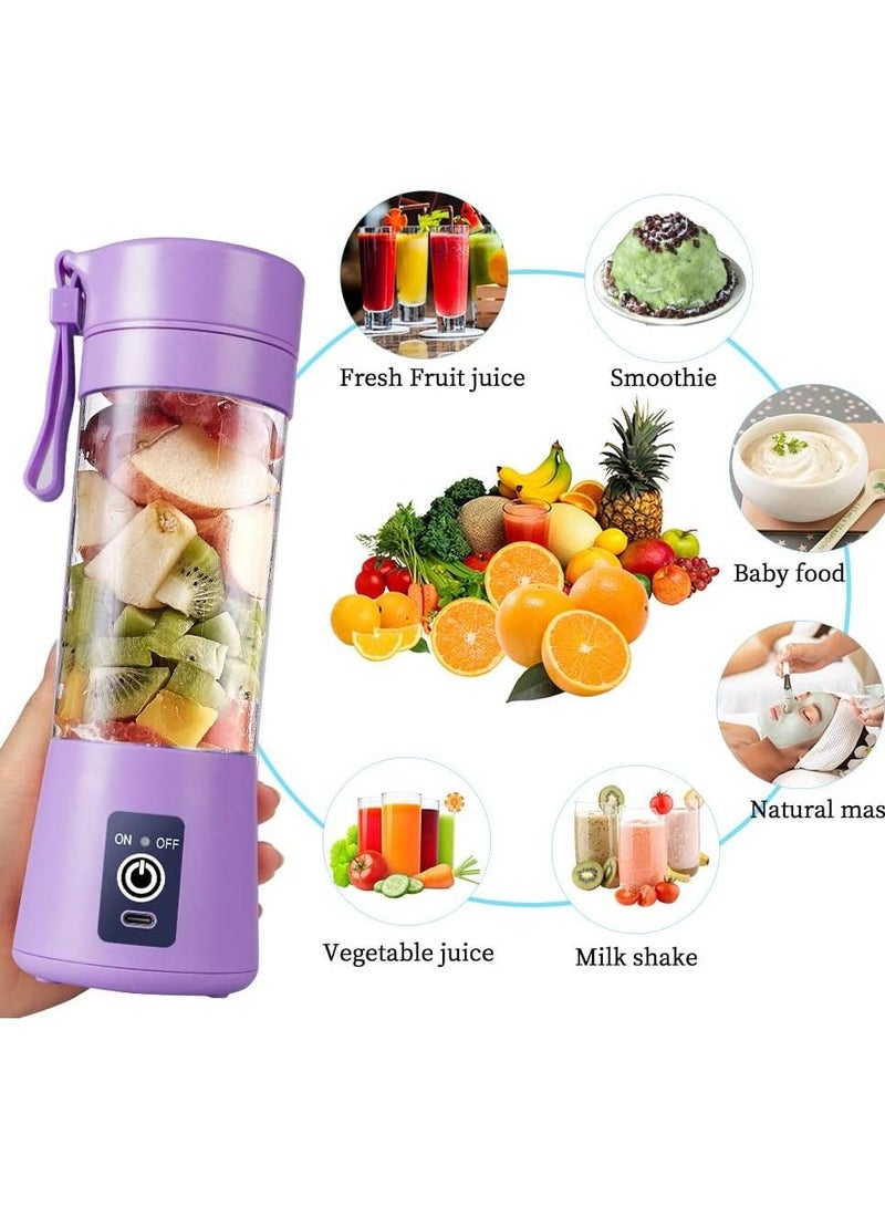 كوب خلاط محمول، خلاط عصير كهربائي USB، صغير للشيك والسموذي، عصير، 380 مل، ستة شفرات للخلط الرائع، بنفسجي فاتح - Image 2