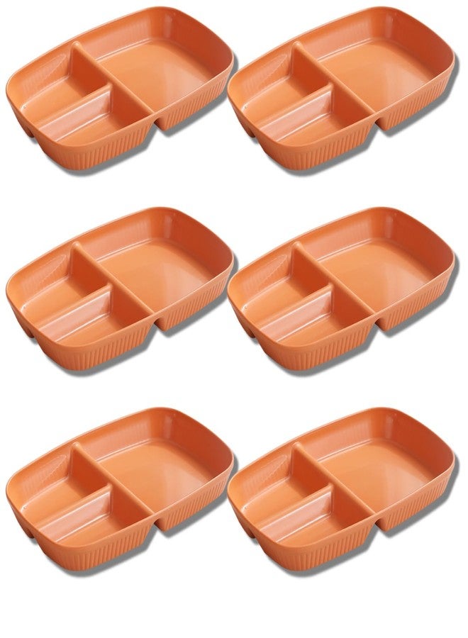 Amillee Wheat Straw Rectangular Divided Plates for Healthy Eating, 3 Sections Dinner Plates for Adults, Kids, Campers, and Portion Control, Microwave and Dishwasher Safe Dish (Pack of 6, Orange) - Image 1