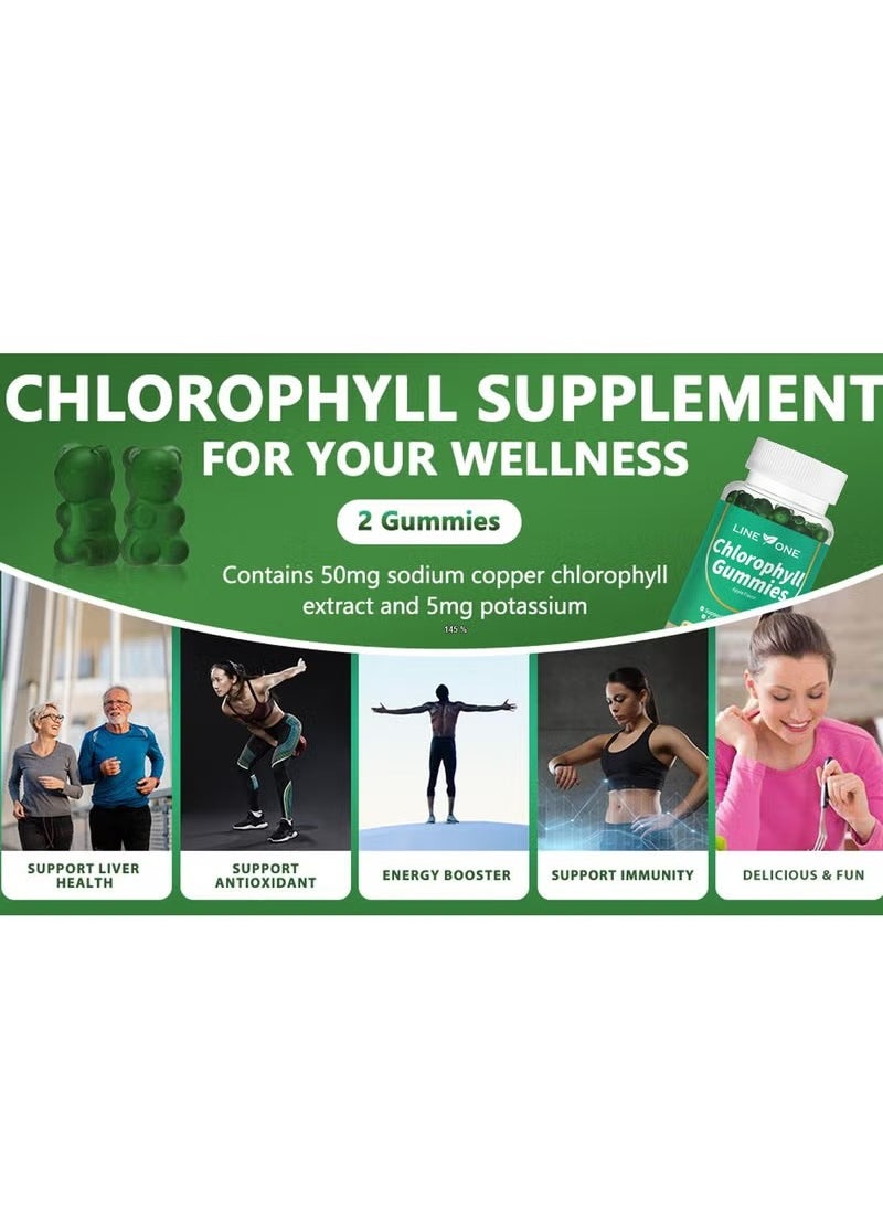 LINE ONE Chlorophyll Gummy With Ashwagandha,Potassium Support Immune System Support Liver Health Energy Booster Dietary Supplement Apple Flavor 60 Gummies  - Image 4